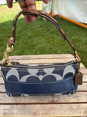 Coach Denim Mini Shoulder Bag with Brown Leather Trim